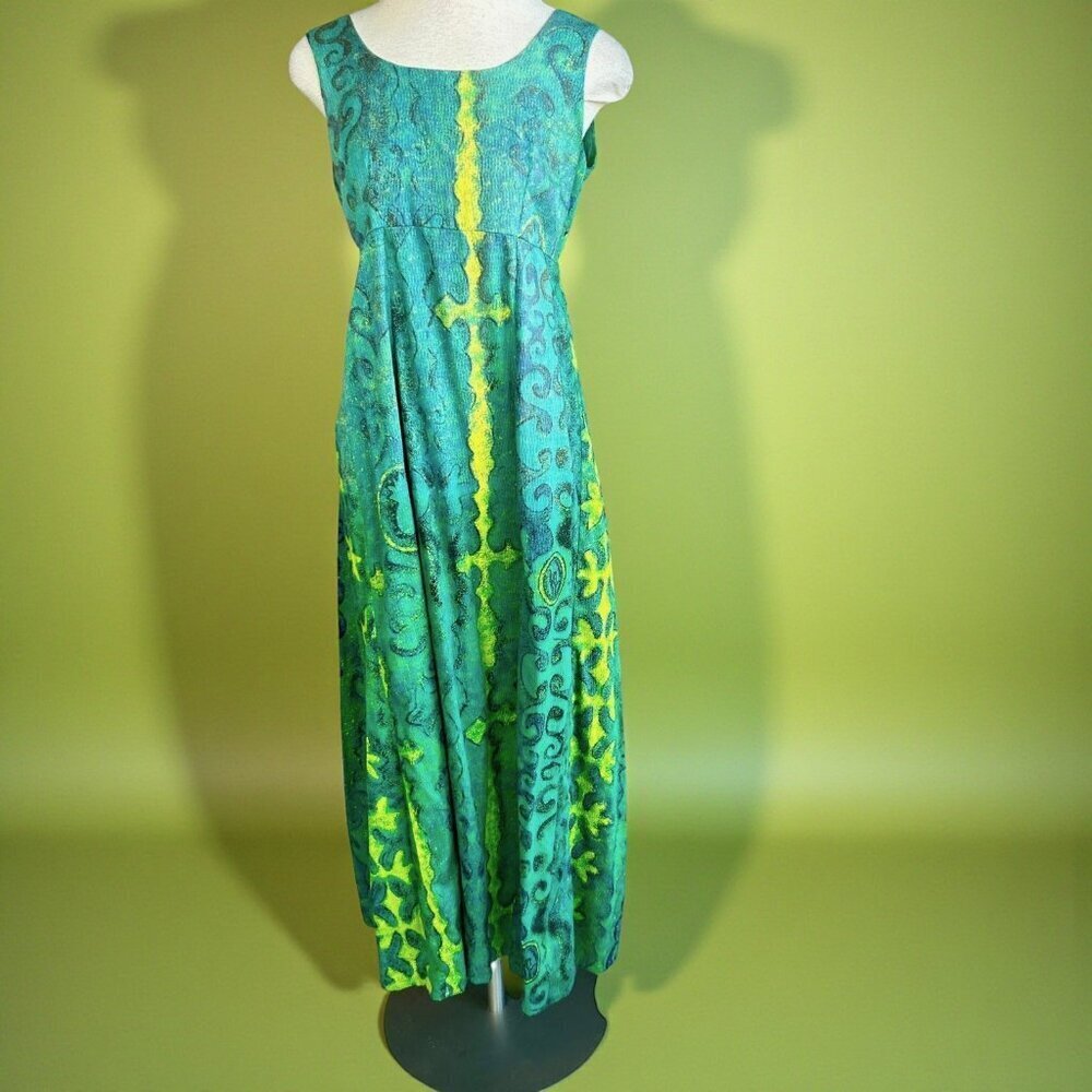 Women's Vintage 60s Maxi Dress Empire Waist Sleeveless Scoop Back